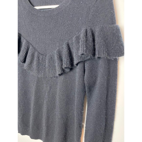 Antonio Melani Sweater Womens Medium Black 100% Cashmere Ruffle Trim Crewneck - Picture 2 of 7